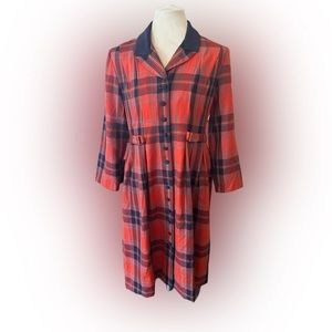 80s 12P Halmode Petites Orange Plaid Dress
